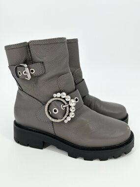 Karl Lagerfeld Marceau Crystal Embellished Lug Sole Combat Boots
